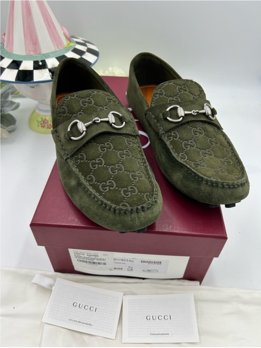 SOLD !!!!Men’s Gucci, GG embossed suede driver loafer size 9.5 fits 10 US